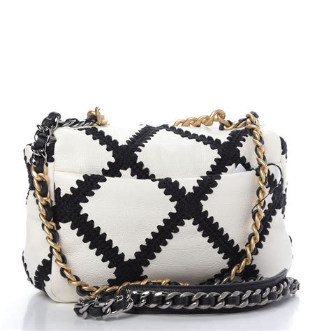 chanel calfskin crochet medium chanel 19 flap white black|Chanel Calfskin Crochet Medium Chanel 19 Flap: A Perfect .